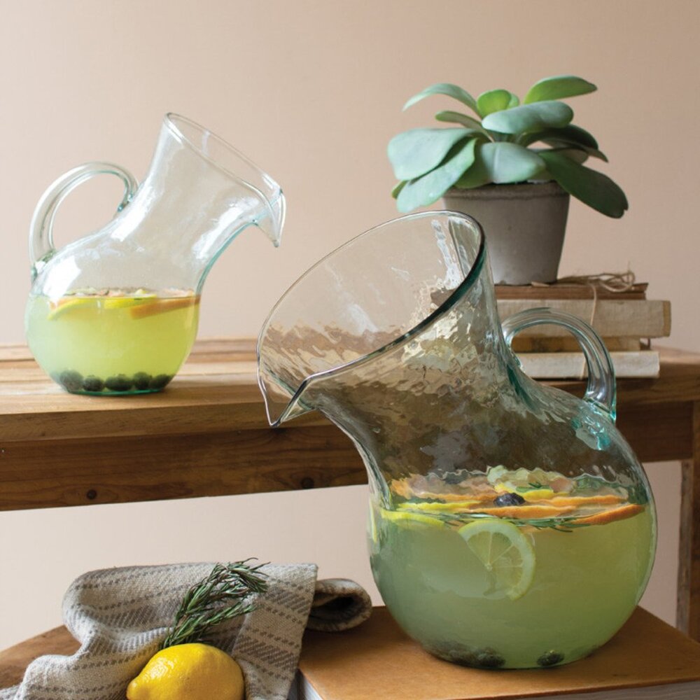 Recycled Columbian Glass Large Glass Tilted Pitcher 8" x 12"t